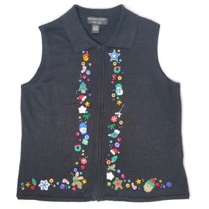 Hampshire studio SNOW winter zip up Christmas themed vest size large.